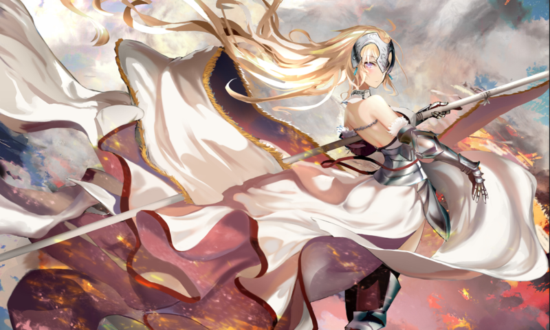 Fate Series, Fate/Apocrypha, Fate/Grand Order, anime girls, blond hair, fantasy armor, digital art, big boobs, fantasy weapon, long hair, Ruler (Fate/Apocrypha), Jeanne dArc (Fate)