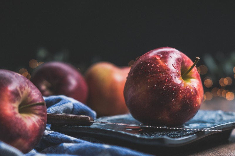 fruit, knife, food, apples, bokeh, depth of field
