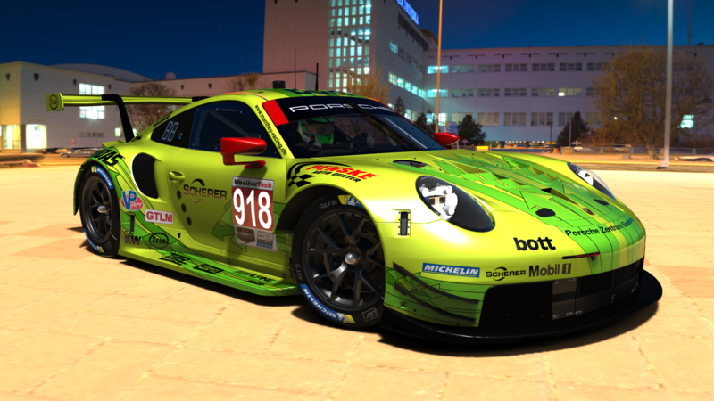 Porsche 911 RSR, Porsche 911, Porsche 911 GT3, Motorsport, motorsports, Assetto Corsa, city lights, old building, race cars, IMSA
