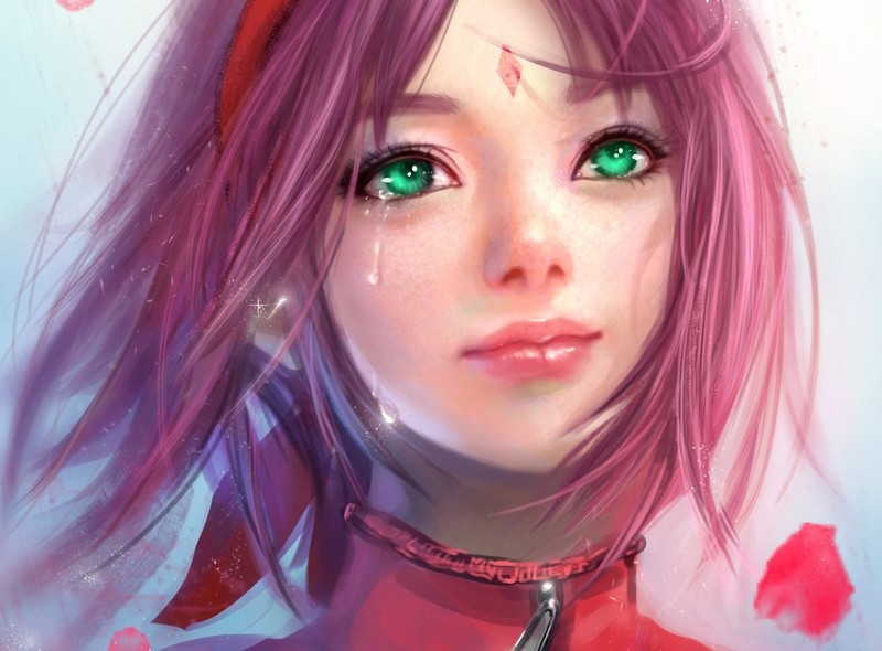 anime, anime girls, Naruto Shippuuden, Haruno Sakura, pink hair, green eyes, crying