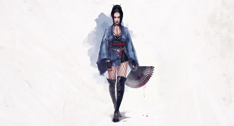 white background, simple background, fantasy girl, fantasy art, blood