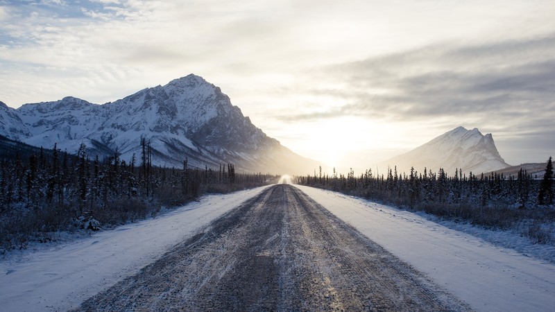 nature, snow, winter, road, mountains, snowy mountain, trees