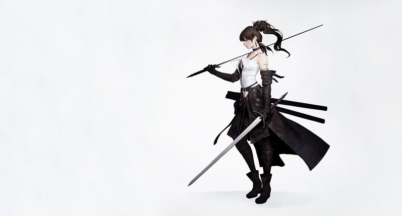 fantasy girl, simple background, white background, fantasy art, Girl With Weapon