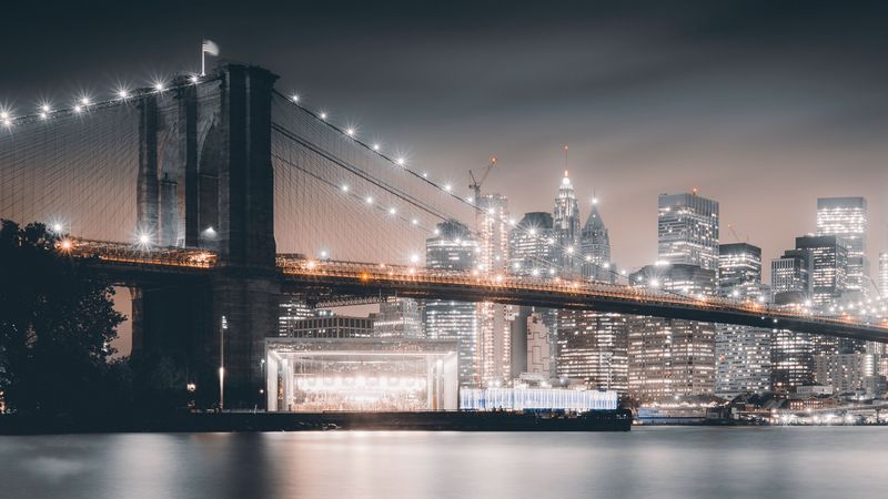 night city, bridge, city lights, brooklyn, united states, 4k