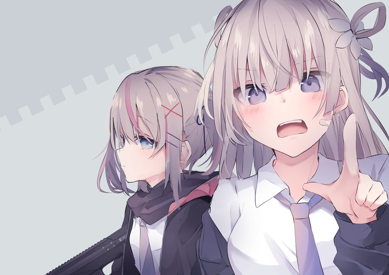 anime, anime girls, open mouth, tie, simple background, portrait display, long hair, short hair, pink hair, blue eyes