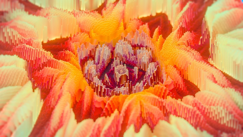 3D Abstract, flowers, render, pixel sorting
