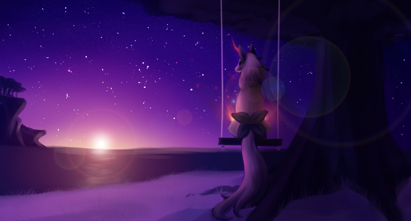 digital, digital art, artwork, fantasy art, animals, outdoors, sunset, dusk, evening, purple, digital painting, trees, grass