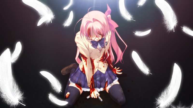 Chaos;Head, pink hair, feathers