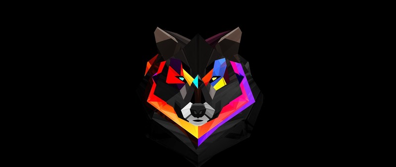 wolf, red, digital art, artwork, simple background, Facets
