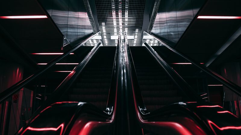 escalator, lights, stairs, 4k