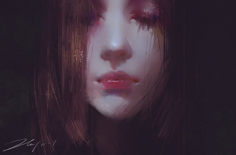 artwork, digital art, face, closeup, closed eyes, women