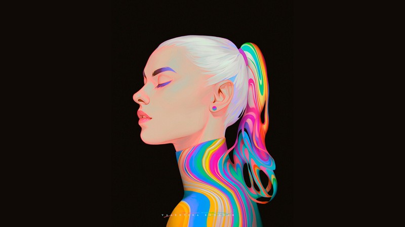 Valentina Remenar, digital art, colorful, profile, black background