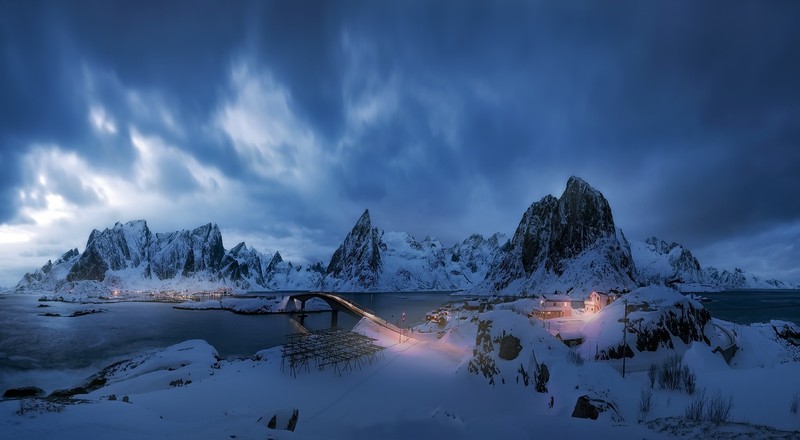 mountains, sky, winter, snow, nature