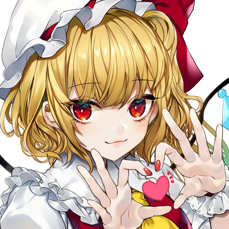 anime, anime girls, simple background, blonde, short hair, red eyes, Touhou, Flandre Scarlet