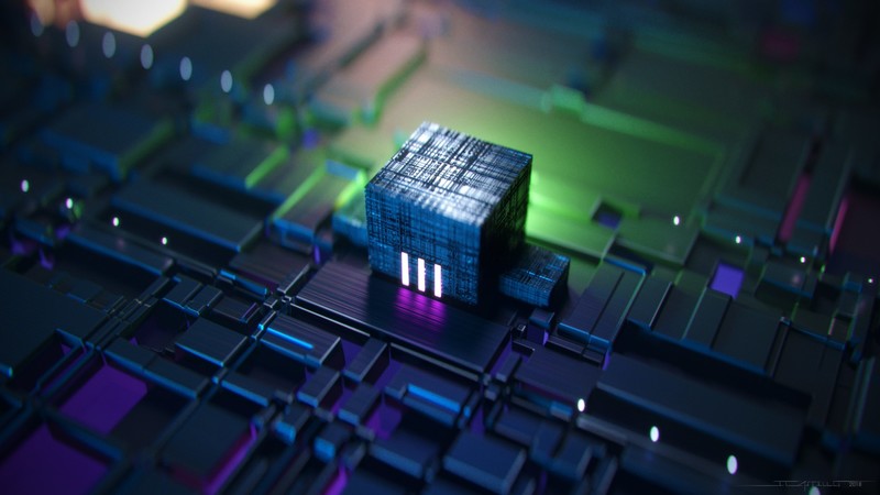 3D, circuits, digital art, square