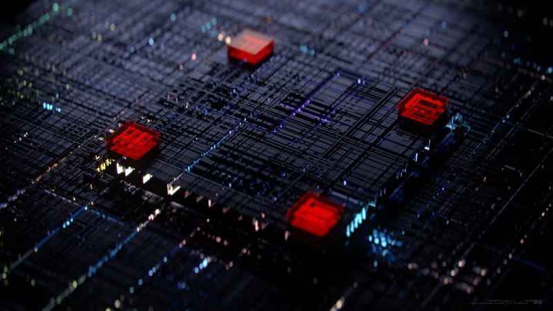 3D, circuits, digital art, square