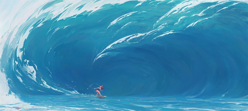Slawek Fedorczuk, concept art, sea, waves, foam, women, turtle, water, giant, surfing, blue