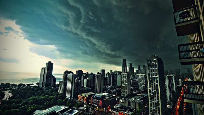 city, skyline, clouds, Chicago, overcast