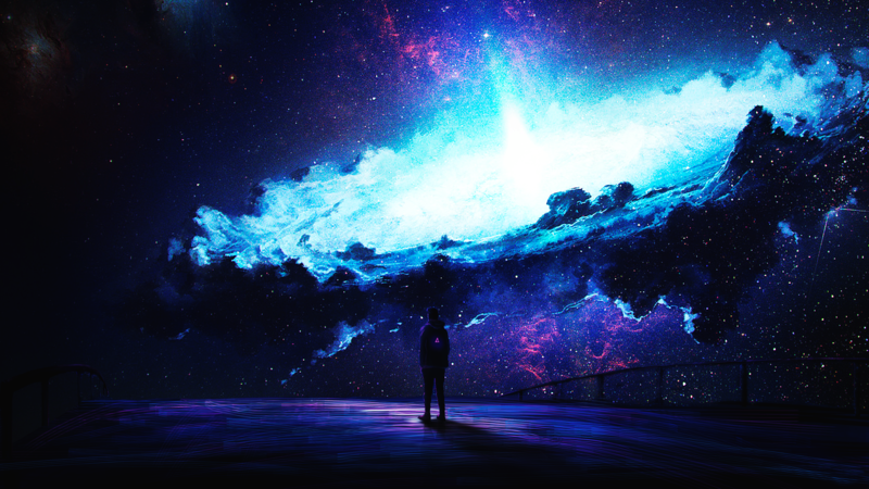 galaxy, stars, sky, digital art, artwork, cyan, space