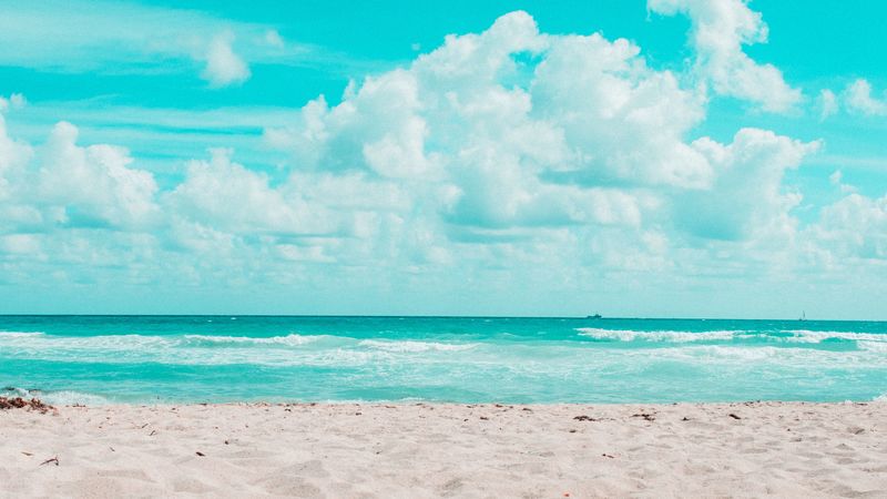 ocean, sand, horizon, miami, 4k