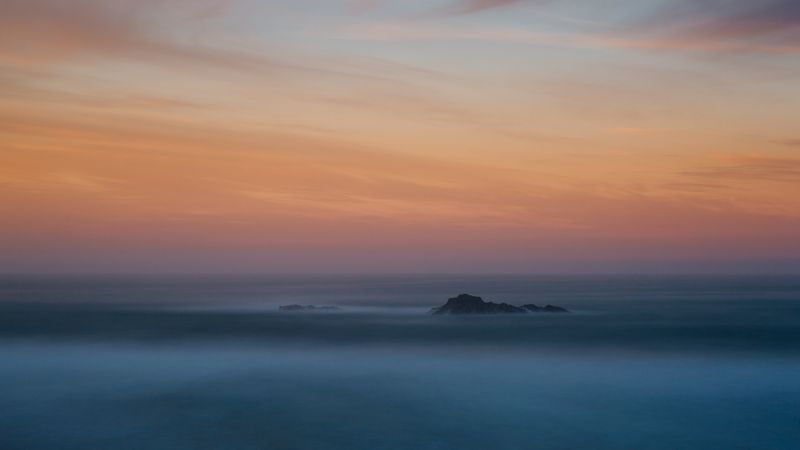 mountain, peak, fog, sky, clouds, 4k