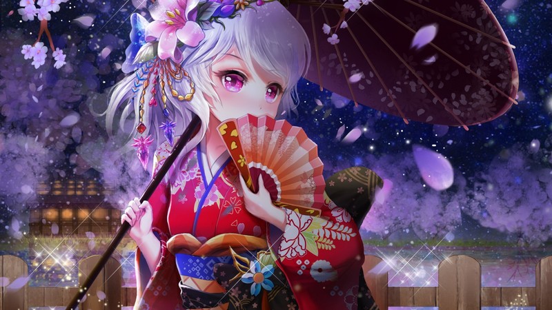anime girls, anime, umbrella, fantasy girl