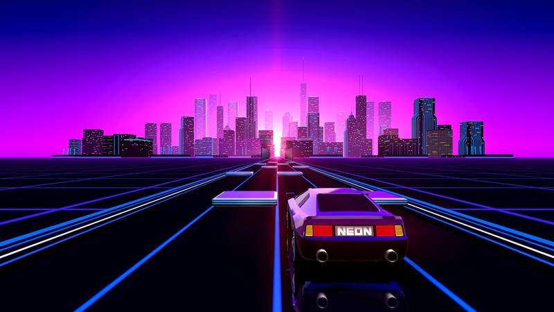 digital, digital art, artwork, illustration, neon, neon lights, lights, vaporwave, synthwave, 1980s, 80s, lines, road, car, vehicle, city, cityscape, purple, city lights, architecture, building, pink, Retro style, Retrowave, skyscraper, landscape, tower, Neon Drive
