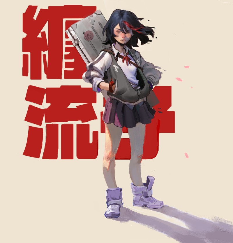 Kill la Kill, anime girls, short hair, school uniform, black hair, Matoi Ryuuko, fan art, digital art