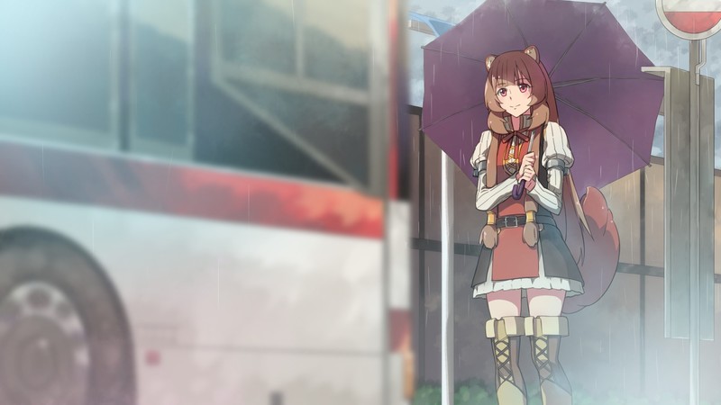 Tate no Yuusha no Nariagari, anime girls, long hair, umbrella, brunette, animal ears, red eyes, Raphtalia, fan art, digital art