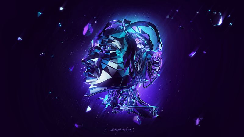 face, headphones, art, geometric, convex, 4k