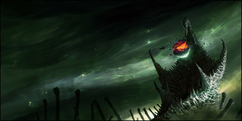 Chris Cold, space, stars, abstract, demon, planet, digital art