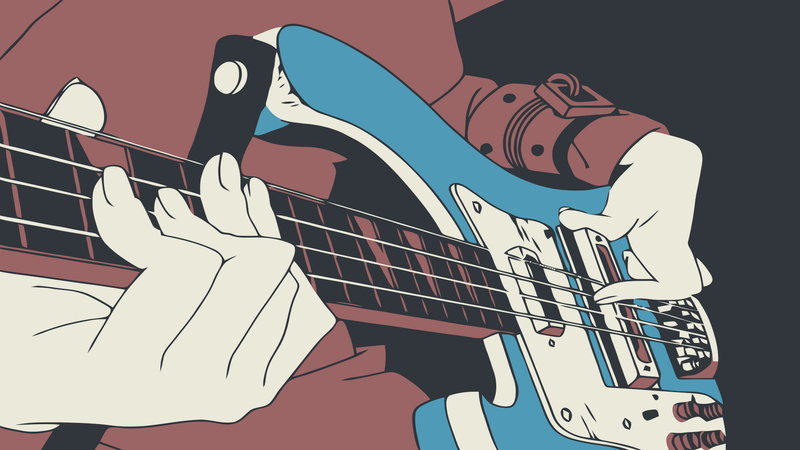 digital art, anime, FLCL, bass guitars, Haruhara Haruko, musical instrument, anime girls, hands