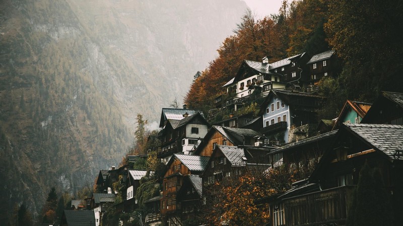 Hallstatt, Austria, nature, town, building, forest, trees, mountains