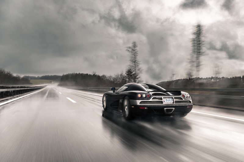 car, vehicle, supercars, Koenigsegg, road, wet, black cars, numbers, clouds