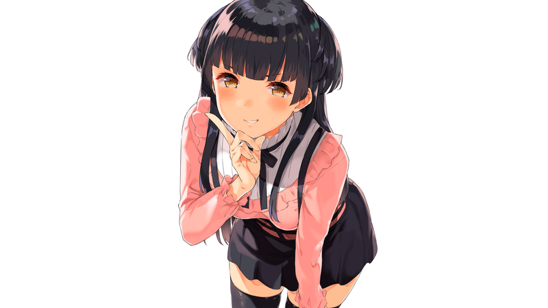 white background, simple background, THE, The Idolmaster: Shiny Colors, zettai ryouiki, schoolgirl, stockings, looking at viewer, anime girls, anime, dark hair