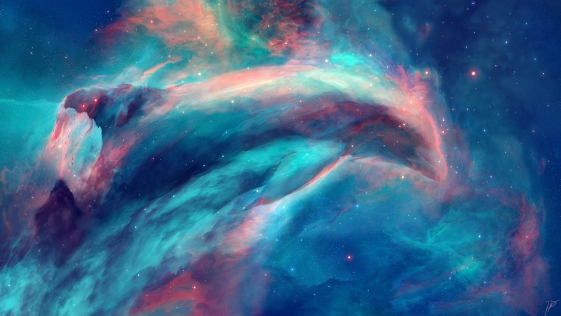 JoeyJazz, dolphin, nebula, space art, abstract, artwork, space, stars