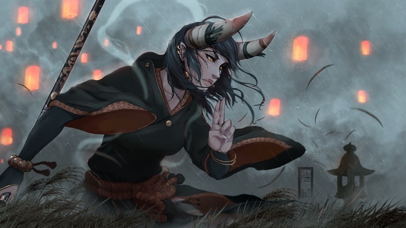 artwork, fantasy girl, fantasy art, horns, FrAg MenT
