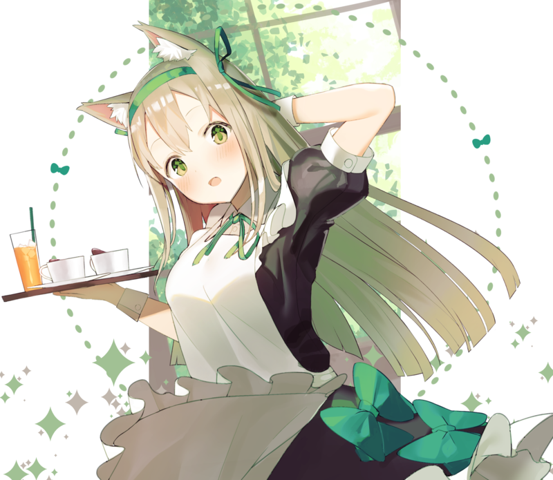 anime girls, anime, original characters, maid outfit, animal ears, maid, idemitsu, simple background