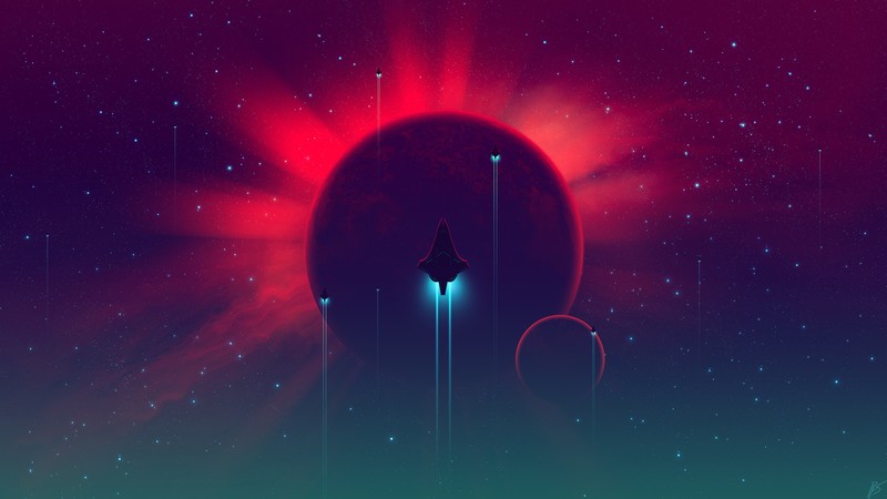 space art, JoeyJazz, spaceship, stars, galaxy, planet, science fiction