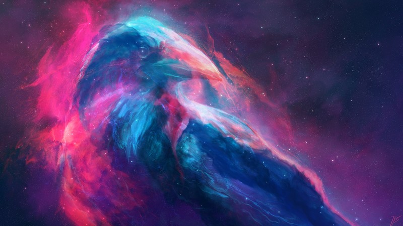 space art, nebula, JoeyJazz, raven, Nevermore