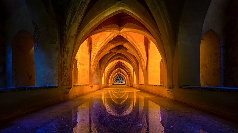 arch, architecture, symmetry, andalucia, spain, 4k