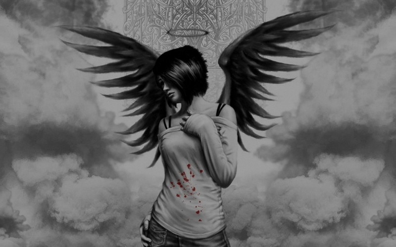 angel, monochrome, fantasy girl, wings, selective coloring