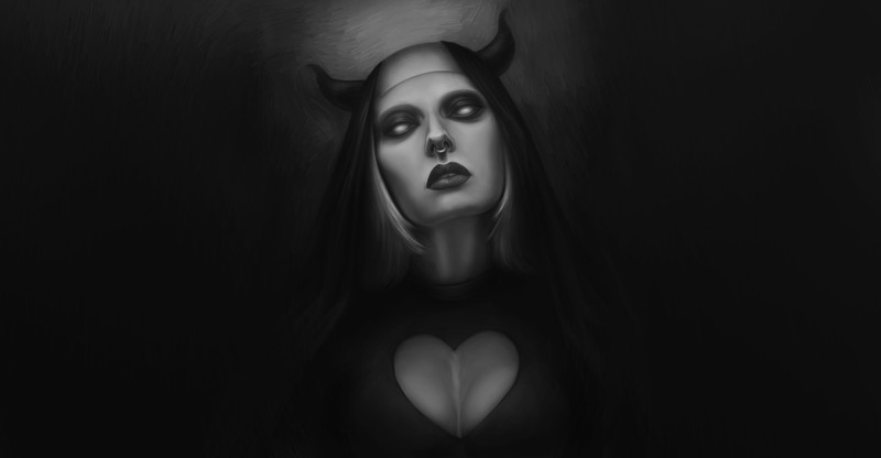 artwork, monochrome, face, fantasy girl, fantasy art