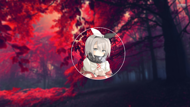 anime, anime girls, shy, nature, red background, leaves, silver hair, embarrassed, Black Scarf, scarf, Black Ribbon, ribbon, rabbits, red clothing, white clothing