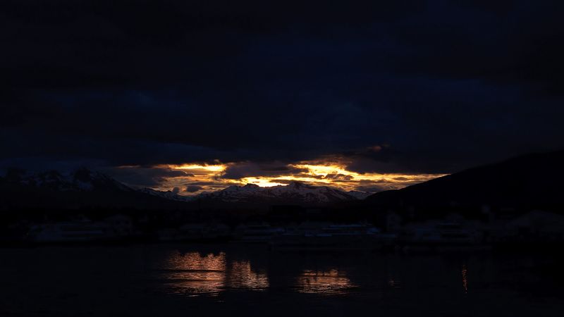 mountain, lake, night, sky, argentina, 4k
