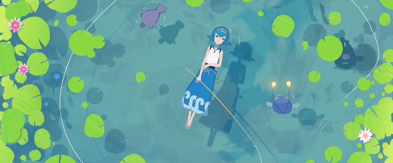 anime, anime girls, Pokémon, water, blue hair, blue eyes, lana (suiren)