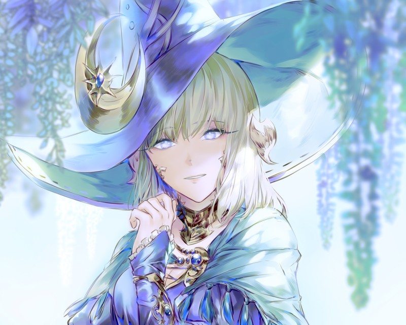Final Fantasy, Final Fantasy XIV: A Realm Reborn, anime girls, video games, video game art, fantasy girl, women with hats, blonde, looking at viewer, smiling, bokeh, white background, portrait, artwork, drawing, digital art, illustration, 2D, fan art, laejjo