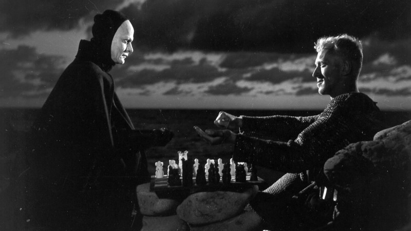 movie scenes, movies, The Seventh Seal, death, monochrome, chess