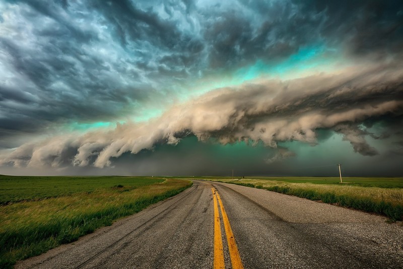 storm, sky, clouds, road, asphalt, landscape