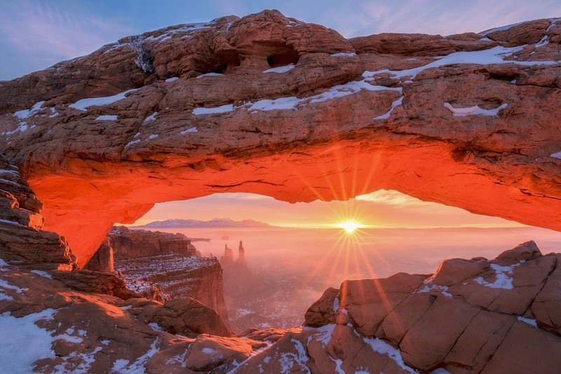 sunlight, nature, rock, winter, snow